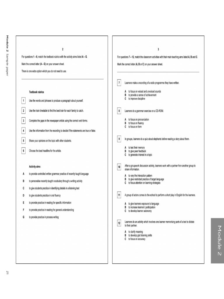 TKT Module 2 Sample Test | PDF
