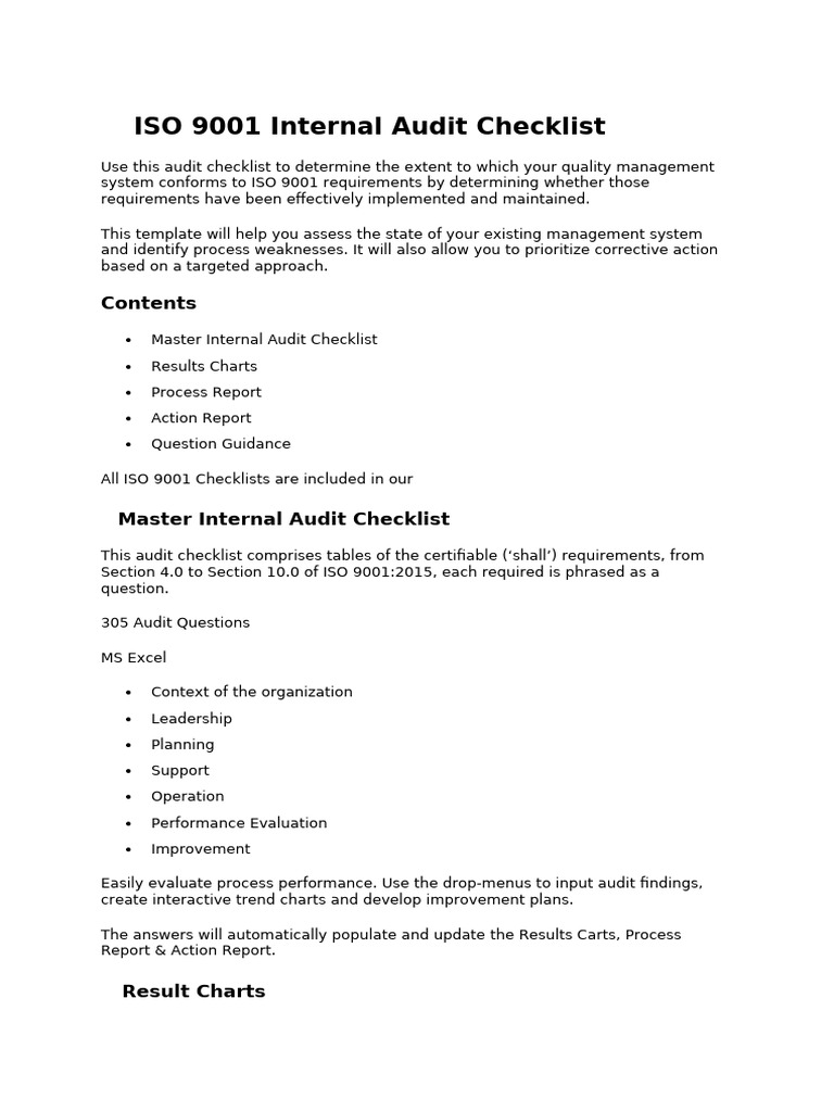 ISO 9001 Internal Audit Checklist Tool | PDF