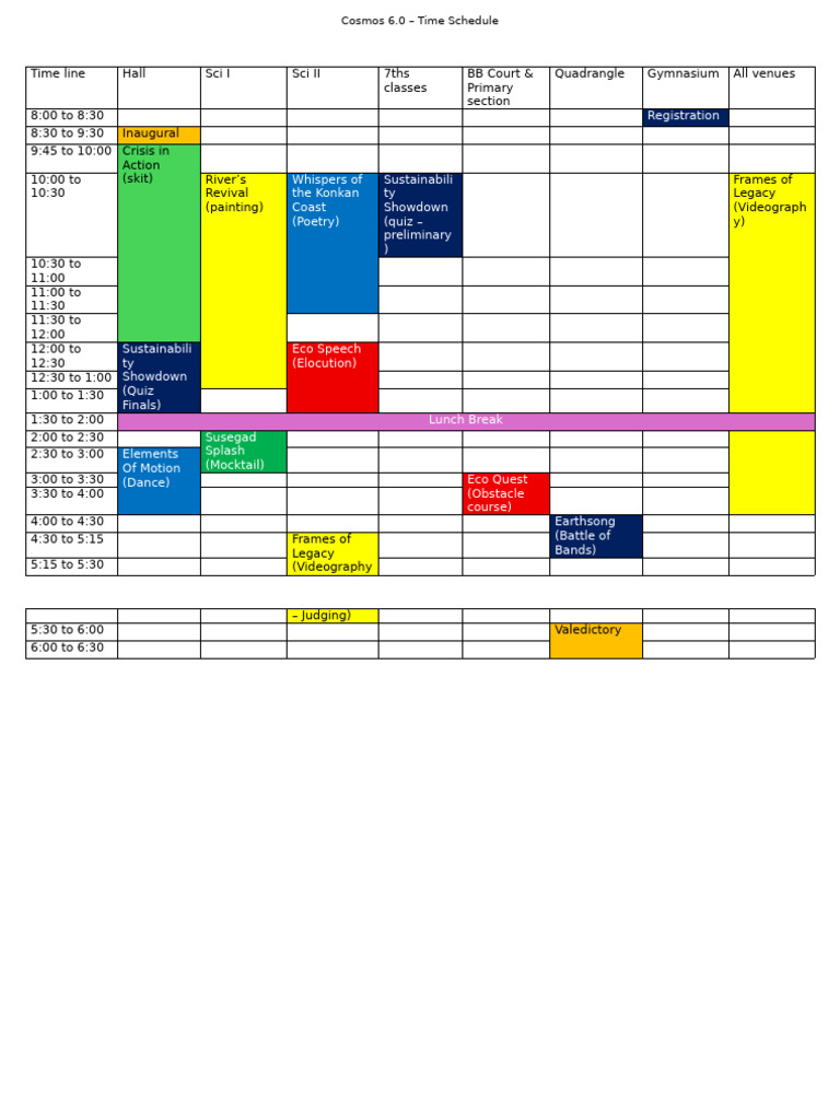 Cosmos 6.0 Event Schedule | PDF