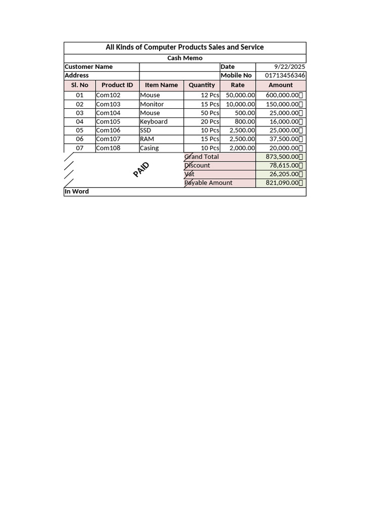 Computer Sales and Service Invoice | PDF