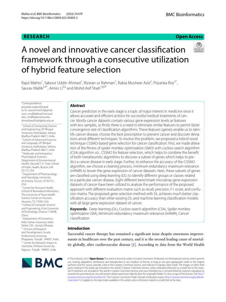 Cancer Classification via Hybrid Gene Selection | PDF | Deep Learning ...