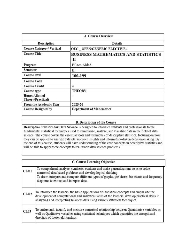 BCom Aided Syllabus Sem II | PDF | Cost Of Living | Statistics