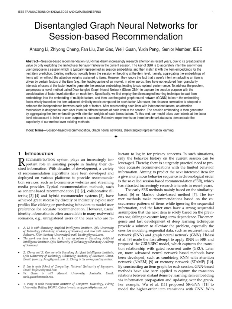Disentangled GNN for Session Recommendations | PDF | Learning | Machine ...