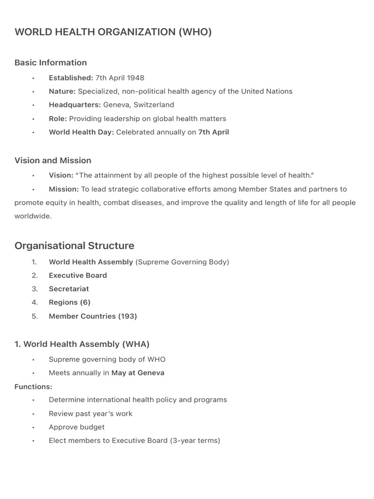 Overview of the World Health Organization | PDF | World Health ...