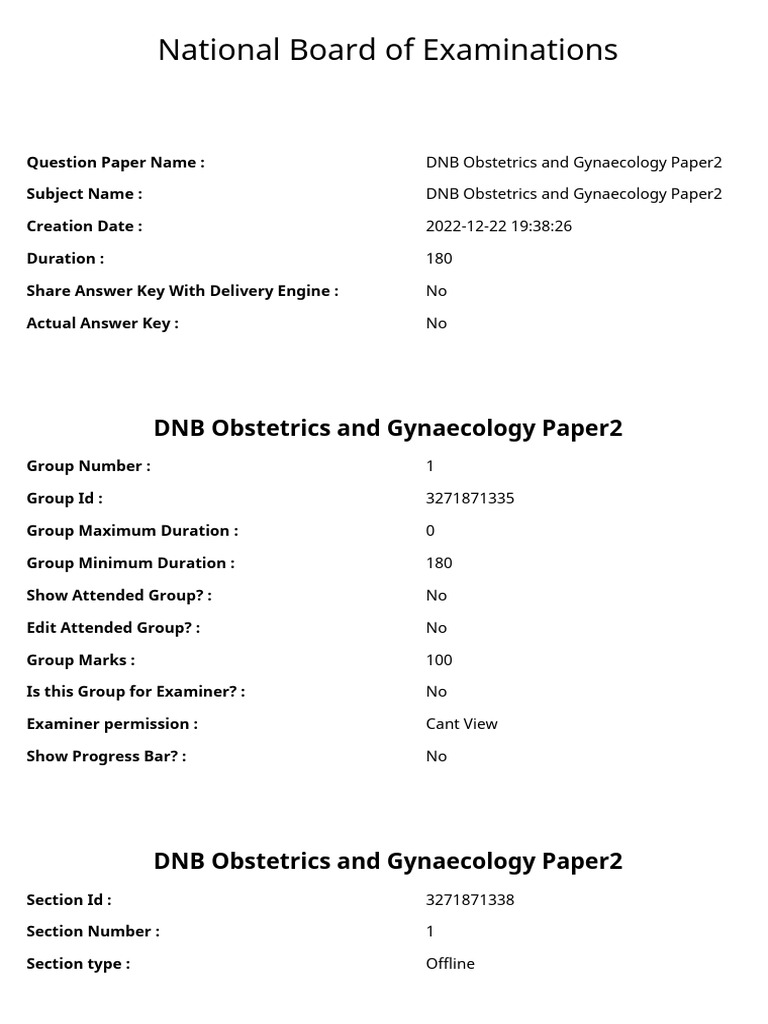 DNB Obstetrics & Gynaecology Paper 2 Exam | PDF | Maternal Health ...