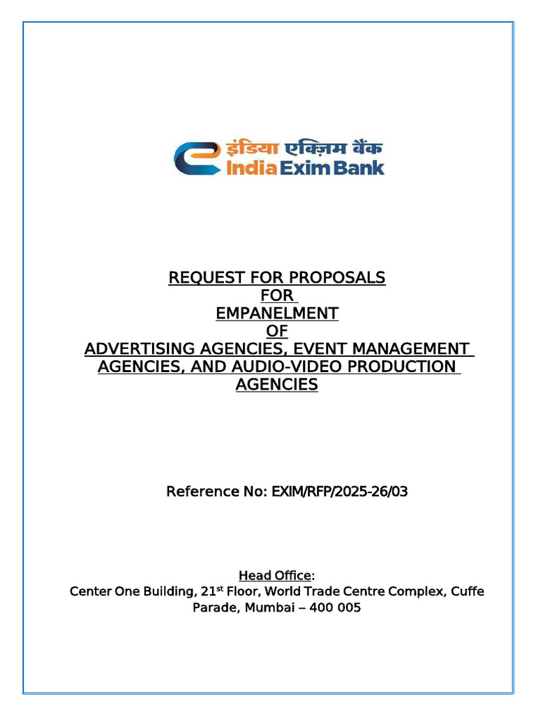 RFP for Advertising and Event Agencies | PDF | Request For Proposal | Banks