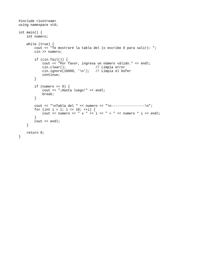 Generador de tablas de multiplicar en C++ | PDF