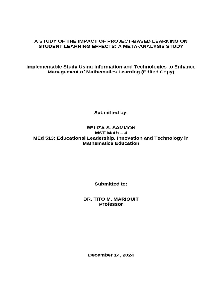 A Study of The Impact of Project | PDF | Project Based Learning | Learning