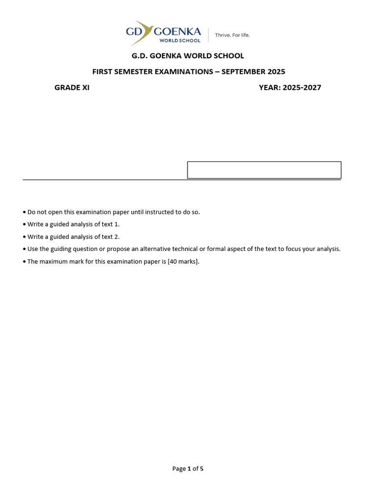 Grade XI English A Exam Paper 2025 | PDF