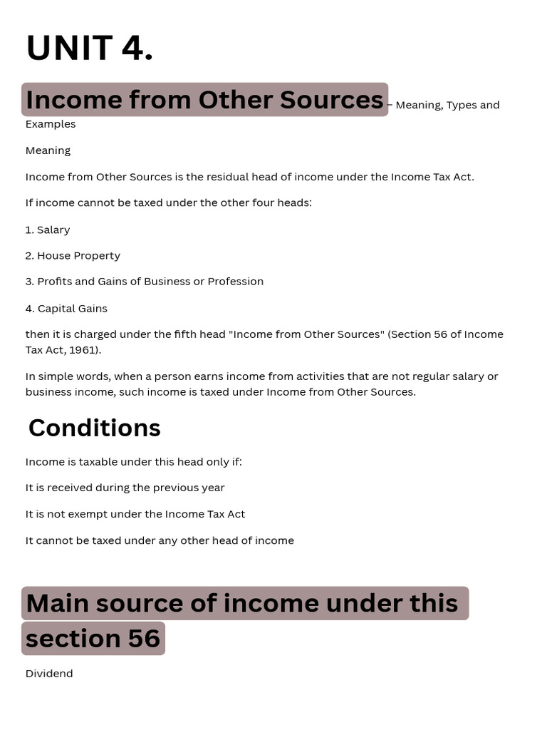 Income from Other Sources Explained | PDF | Income | Taxes