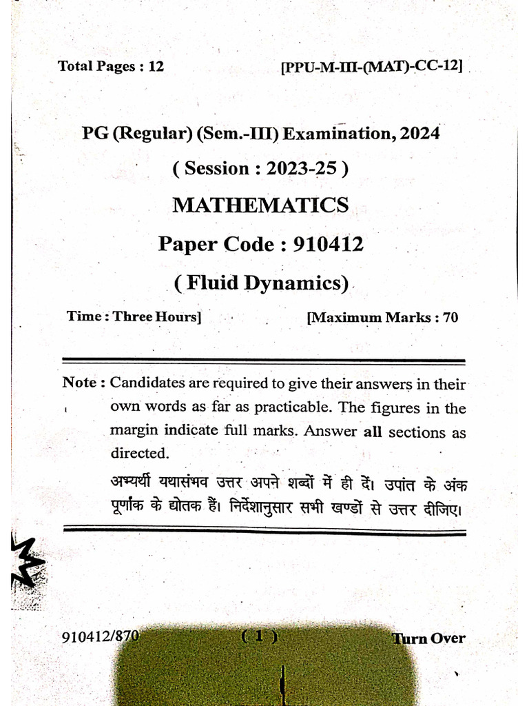 PG Sem 3 Mathematics CC 12 2024 Pyq | PDF