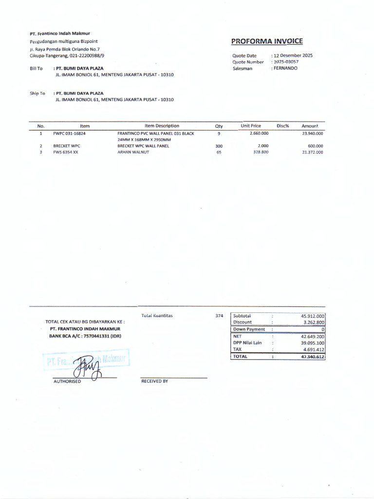 Proforma Inv - Pt. Bumi Daya Plaza-2 | PDF