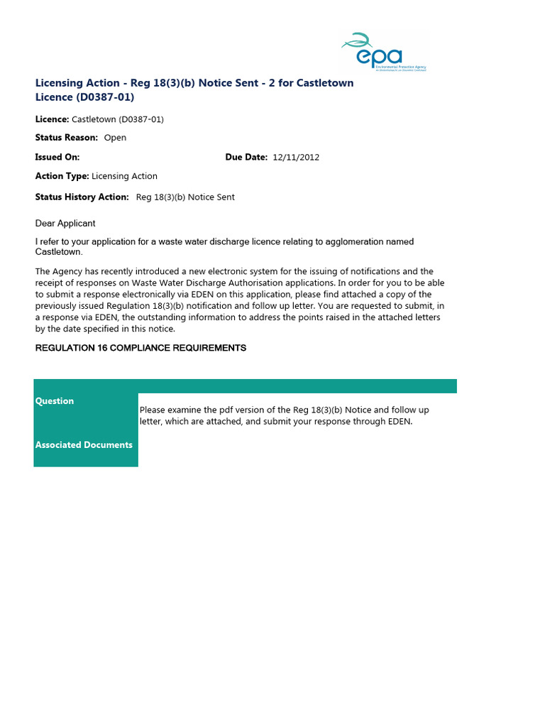 Licensing Action - Reg 18 (3) (B) Notice Sent - 2 For Castletown ...