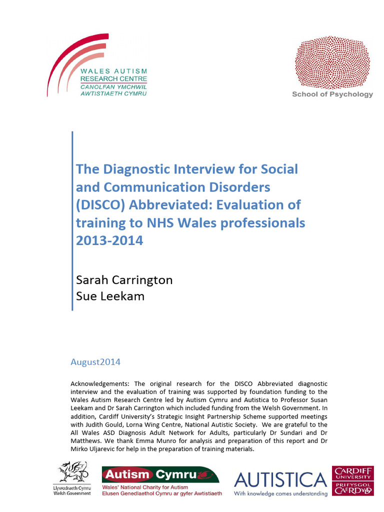 DISCO Abbreviated Training Evaluation 2014 | PDF | Autism | Medical ...