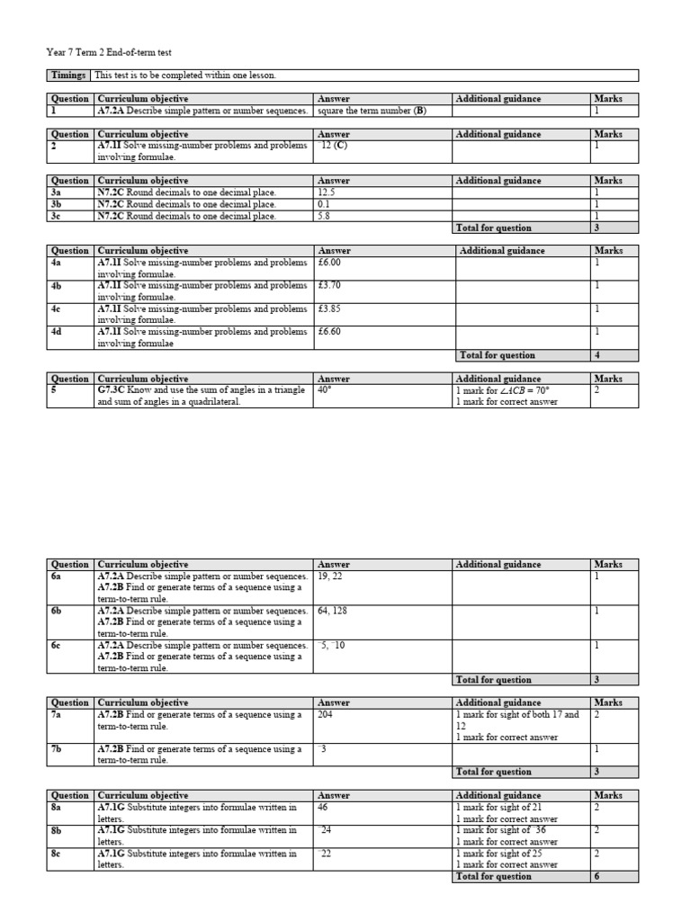 Year 7 Term 2 Math Test Guide | PDF | Numbers | Elementary Geometry