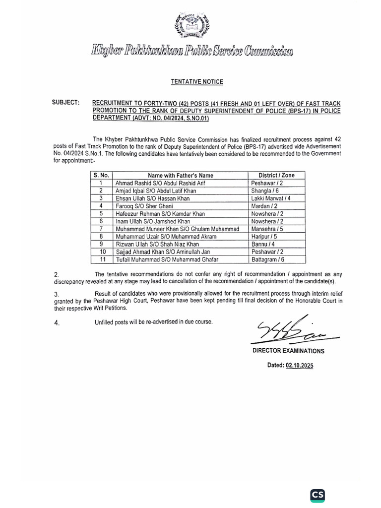 Deputy Superintendent Police Fast Track Promotion 04 2024 1 | PDF