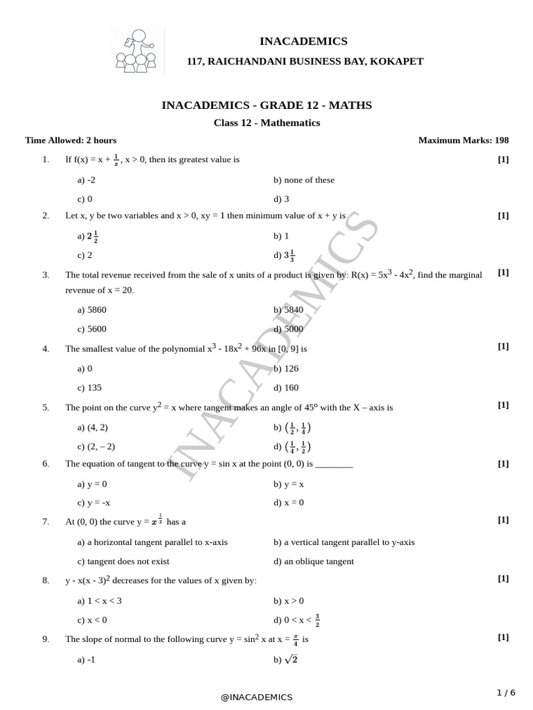 Grade 12 Maths Exam Questions | PDF | Area | Tangent