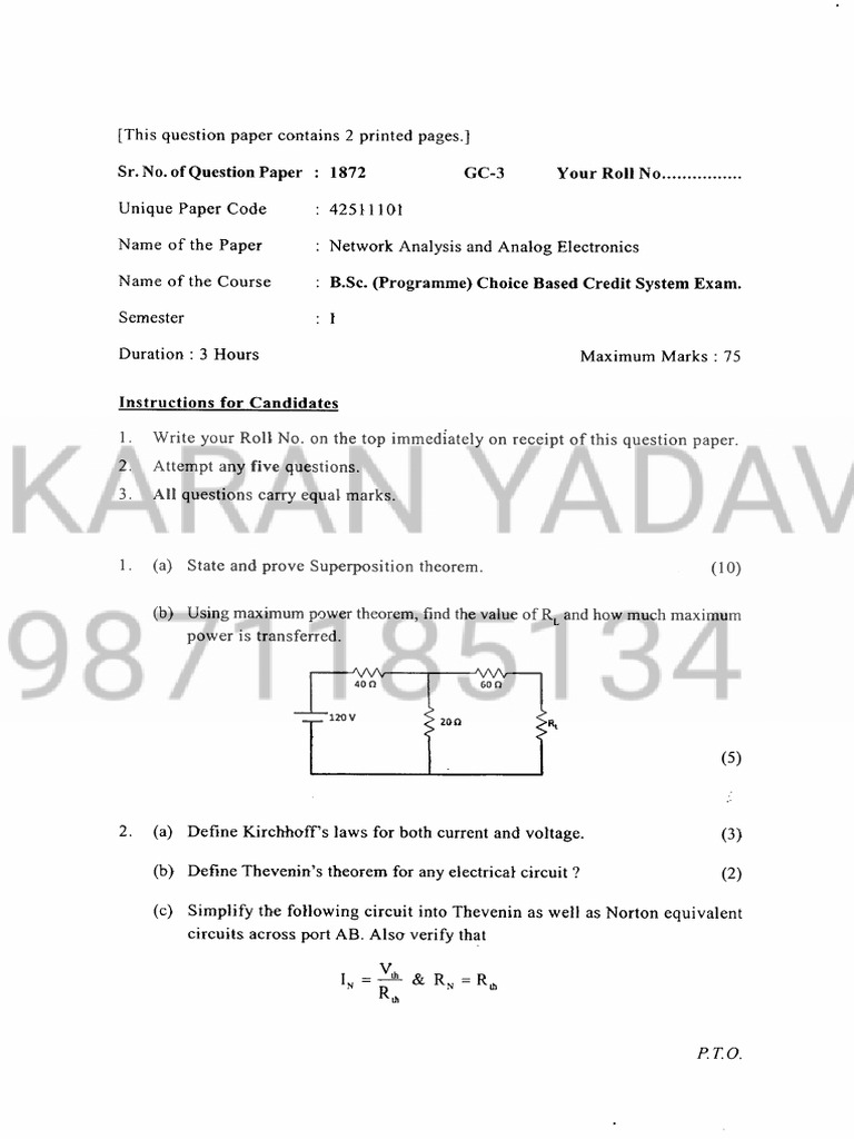 B.SC (Prog.) I Choice Based Credit System Exam Network Analysis and ...