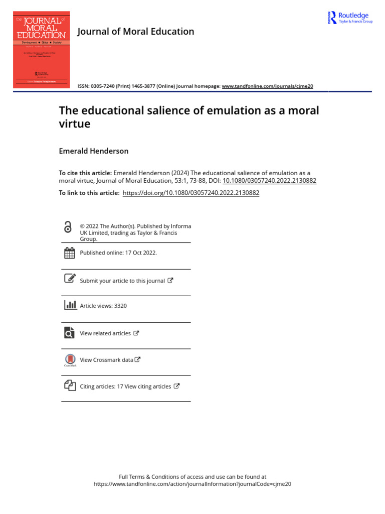 Emulation as a Moral Virtue in Education | PDF | Virtue | Emotions