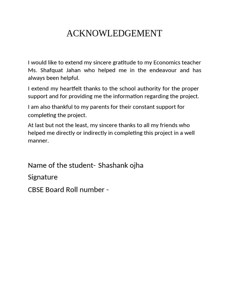 Acknowledgements for Project Completion | PDF