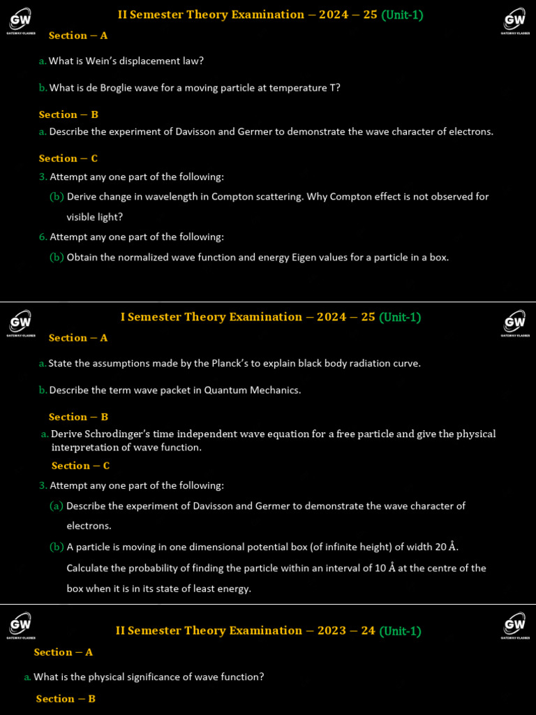 Quantum Mechanics Exam Questions 2024 | PDF | Waves | Wave Function