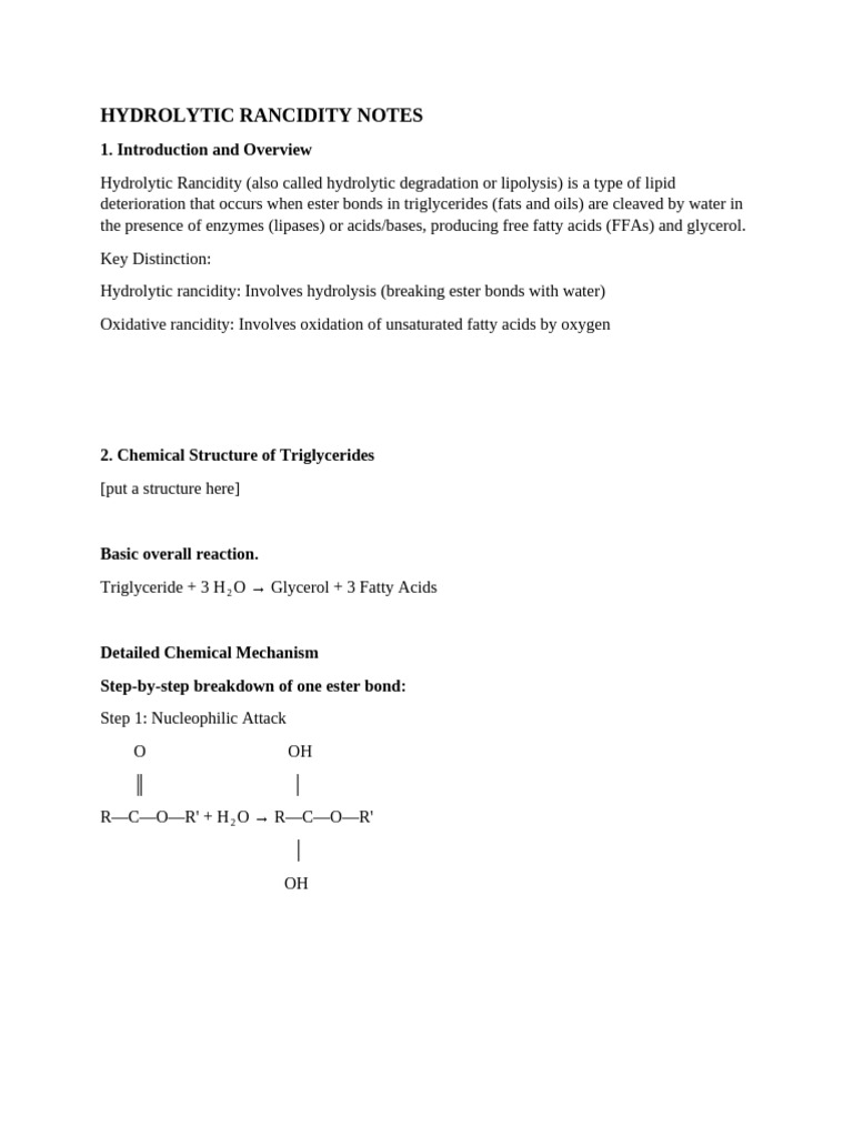 Hydrolytic Rancidity Notes | PDF