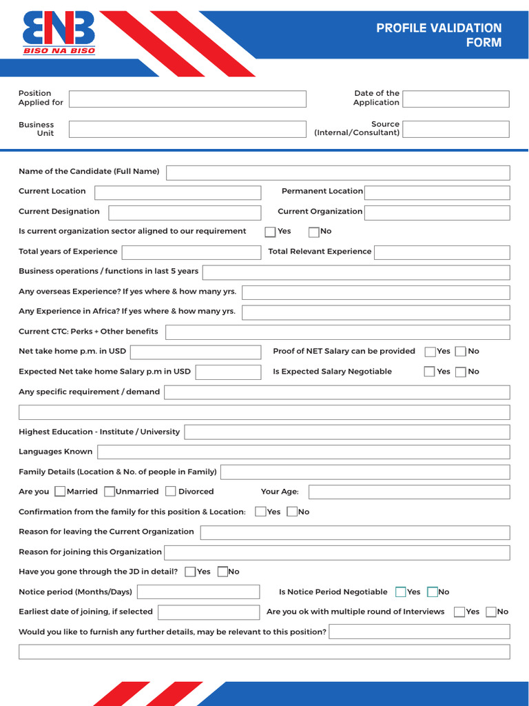 Candidate Profile Validation Form | PDF