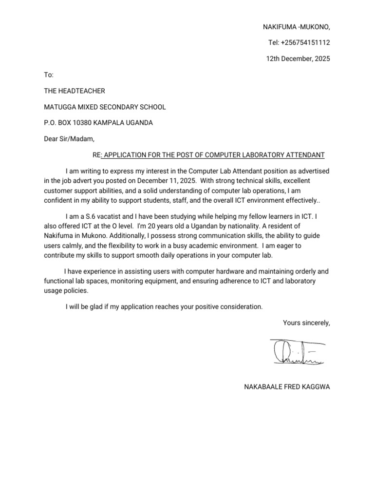 Application for Computer Lab Attendant | PDF