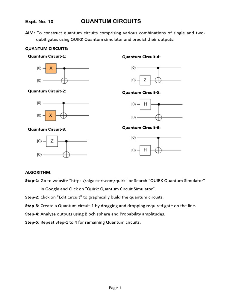 Experiment 10 - Quantum Circuits (Empty) | PDF