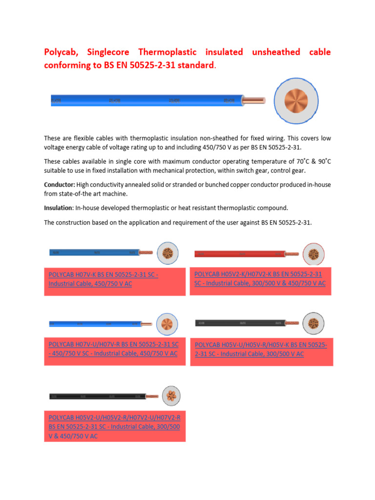 Industrial Flexible Cable BS en 50525 2 31 1 | PDF | Electrical ...