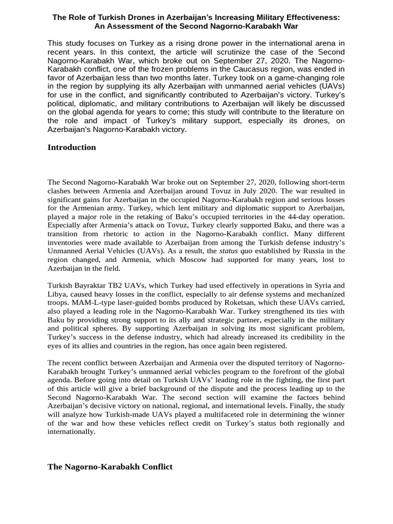 The Role of Turkish Drones in Azerbaijan's Increasing Military ...
