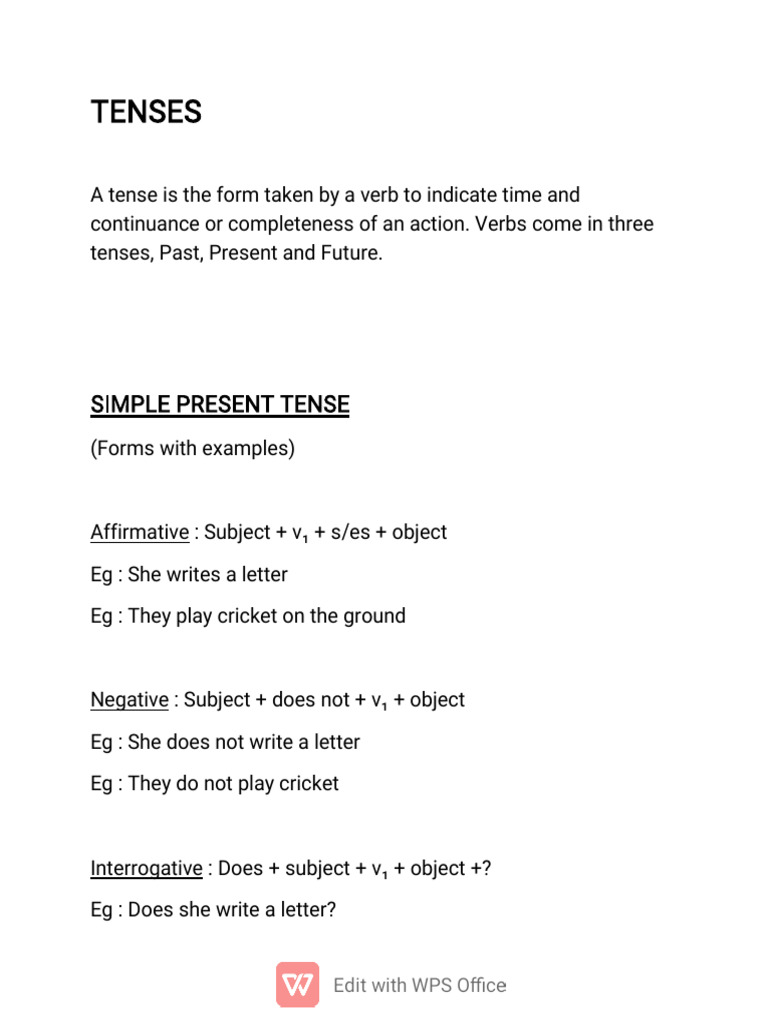 TENSES | PDF | Grammatical Tense | Subject (Grammar)