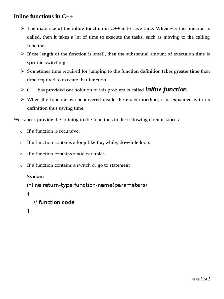 Understanding Inline Functions in C++ | PDF