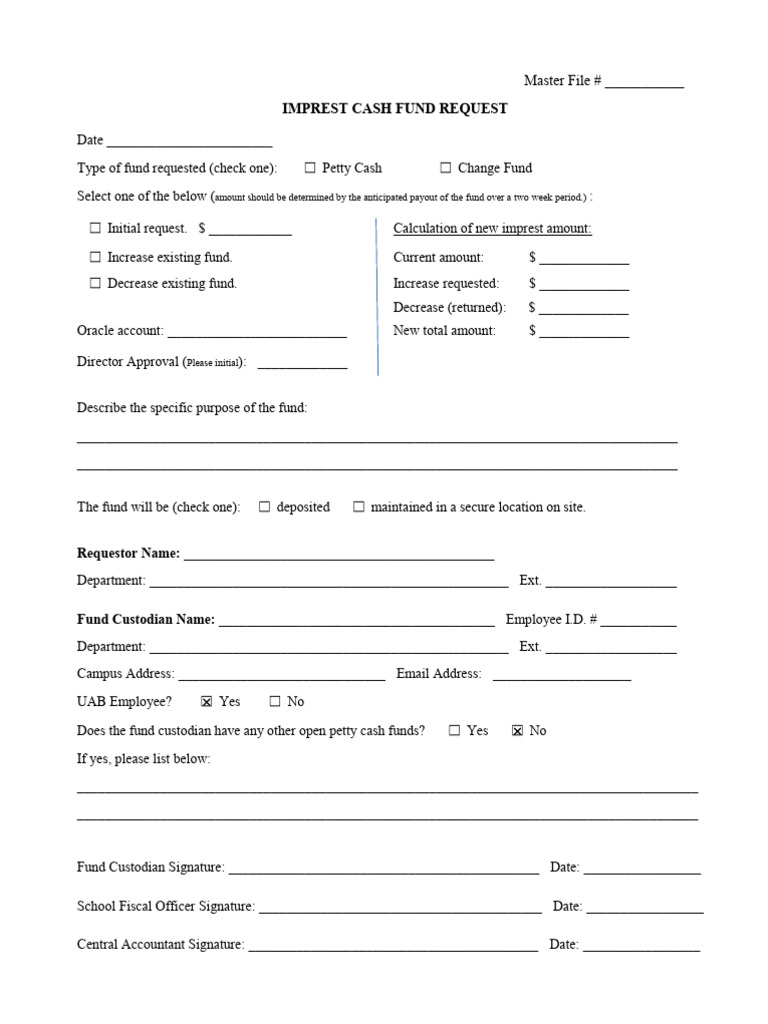Imprest Cash Fund Request Form | PDF | Financial Services