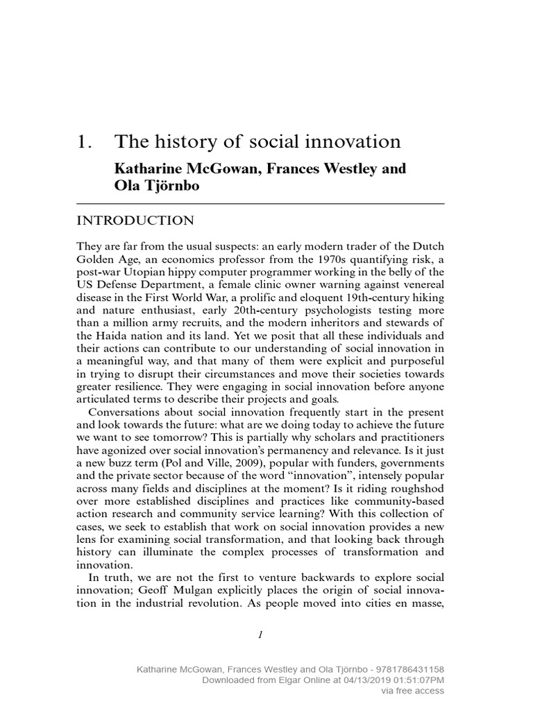 Historical Perspectives on Social Innovation | PDF | Entrepreneurship ...