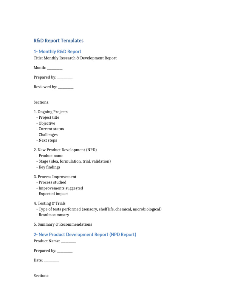 R&D Report Templates for Projects | PDF