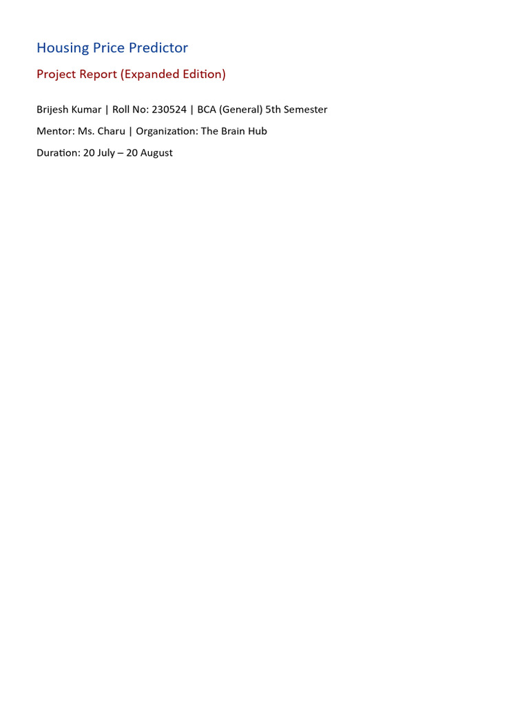 Housing Price Prediction Project Report | PDF | Machine Learning ...