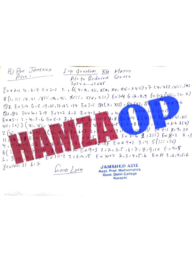 Xii - Math Sir Jamshed Target Paper 2025 - Hamza Op | PDF