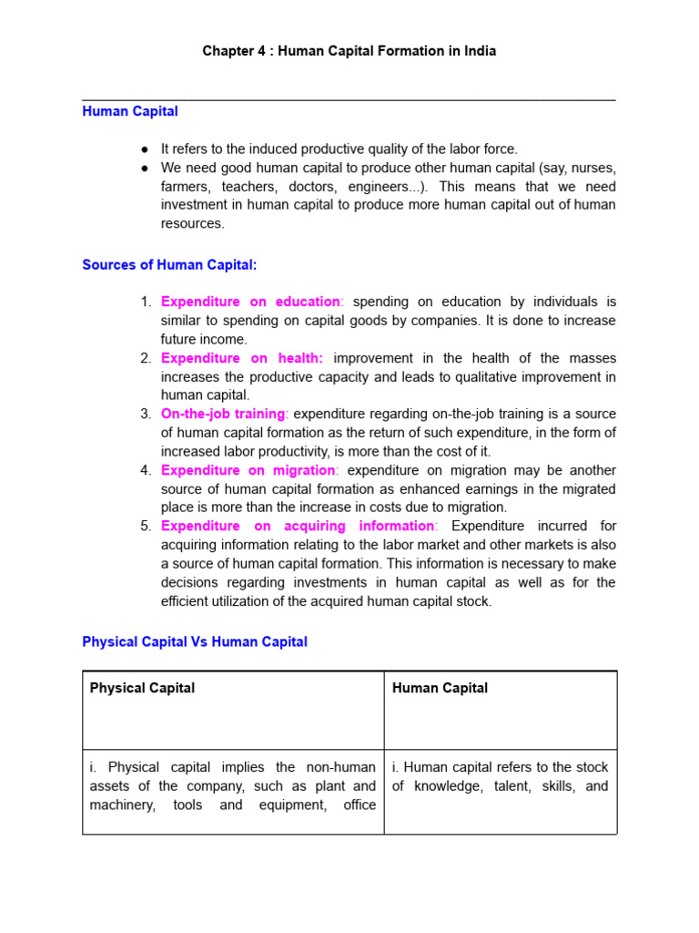 Human Capital Formation in India | PDF | Human Capital | Capital ...