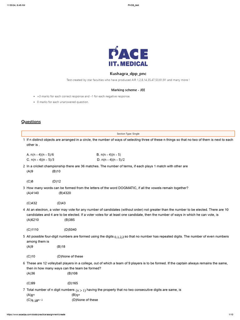 JEE Practice Test Questions and Solutions | PDF | Triangle | Vertex ...