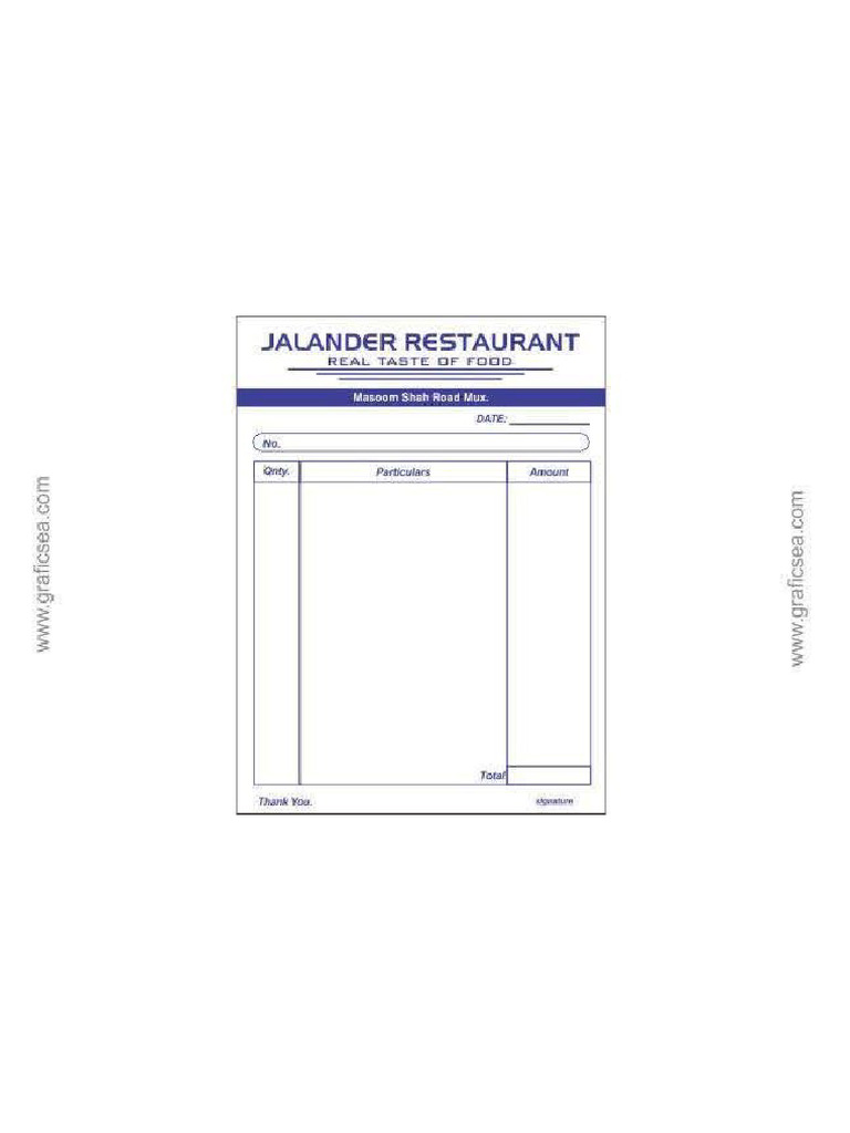 Restaurant Bill Pad Template | PDF