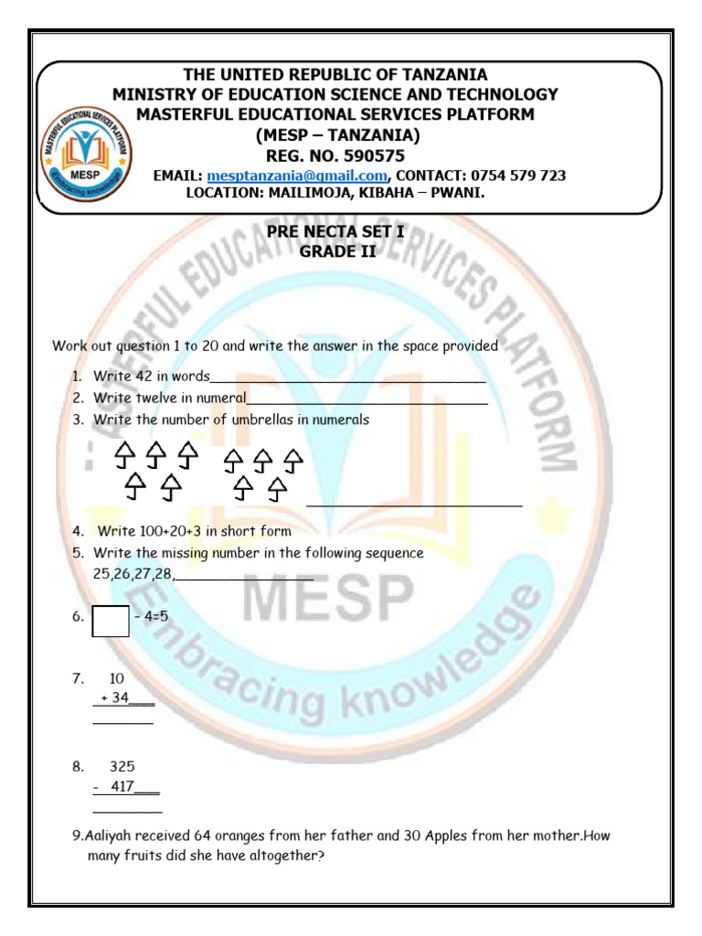 Grade II Arithmetics and Reading Assessment | PDF | Language Mechanics ...