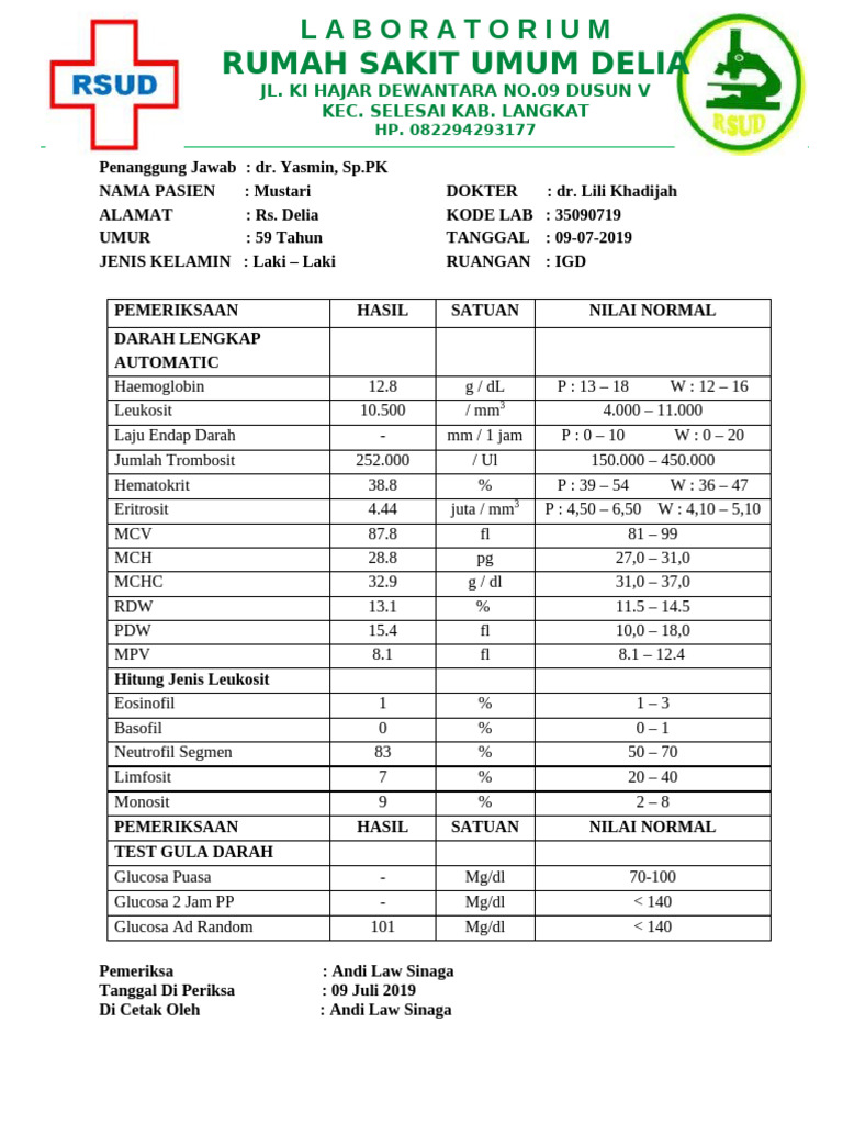 Hasil Laboratorium Pasien Mustari 2019 | PDF