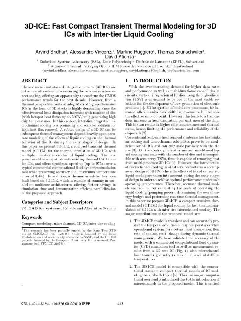 3D-ICE: Fast Thermal Modeling for 3D ICs | PDF | Thermal Conduction ...