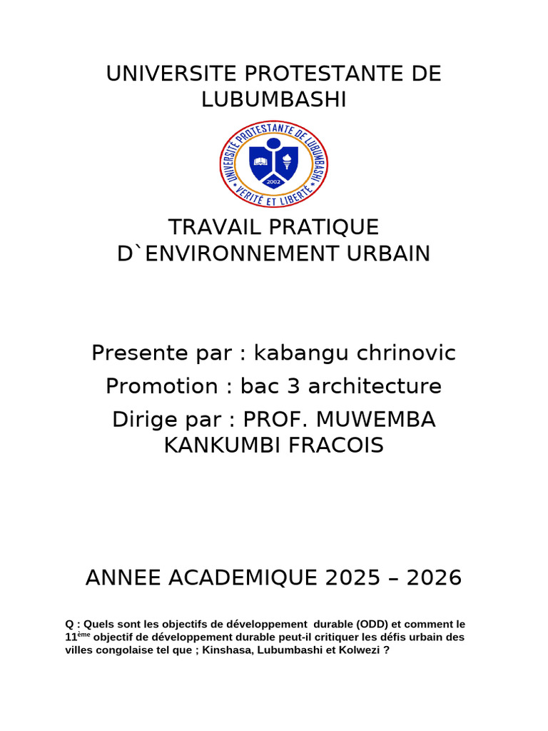 ODD 11 : Défis urbains en RDC | PDF | Développement durable | Urbanisation