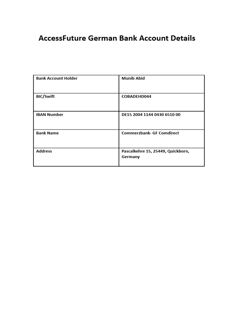 AccessFuture German Bank Account | PDF