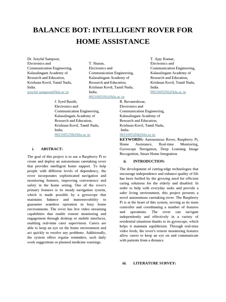 Intelligent Home Assistance Rover | PDF | Robotics | Servomechanism