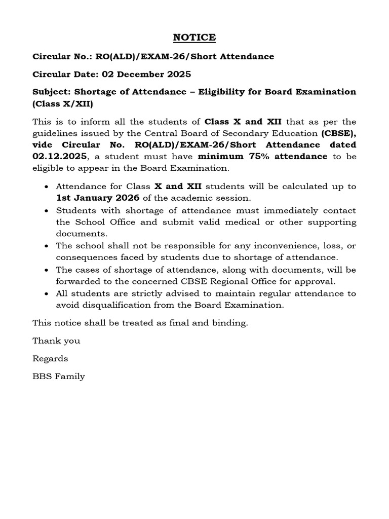 CBSE Attendance Requirement for Exams | PDF