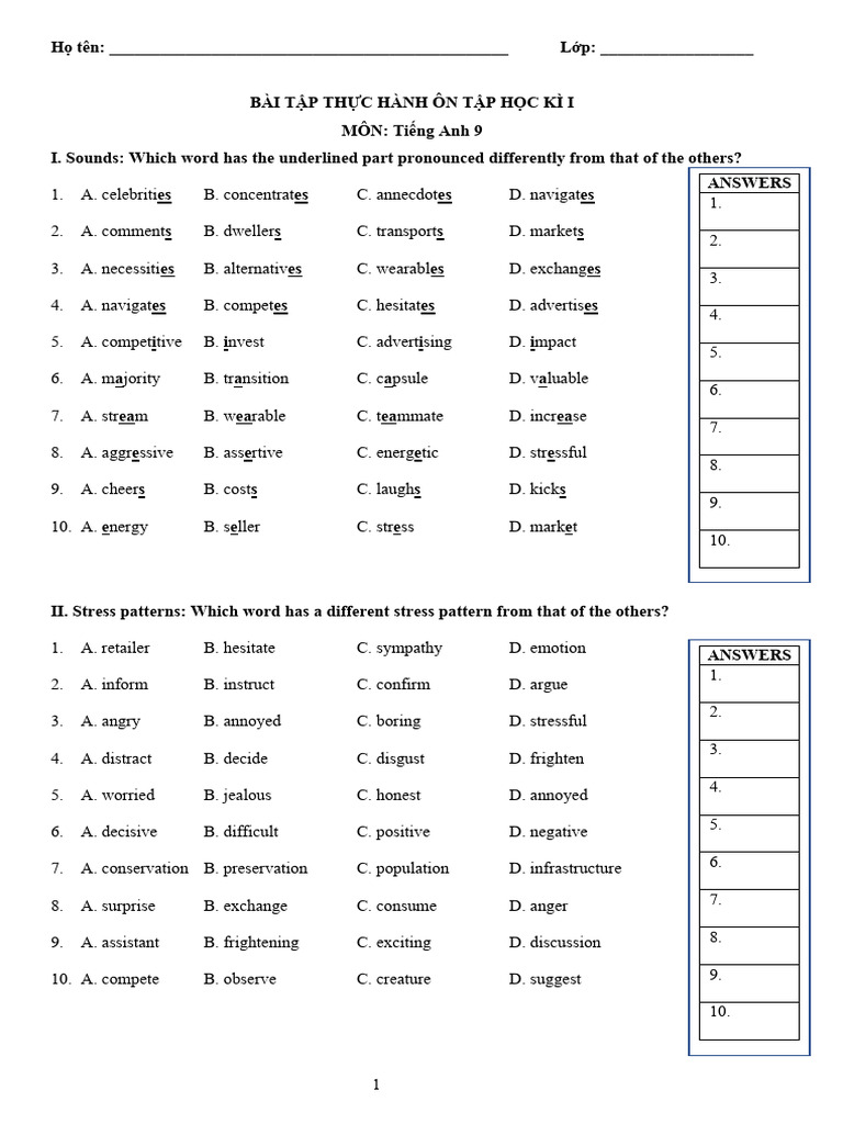 English Practice Exercises for Grade 9 | PDF