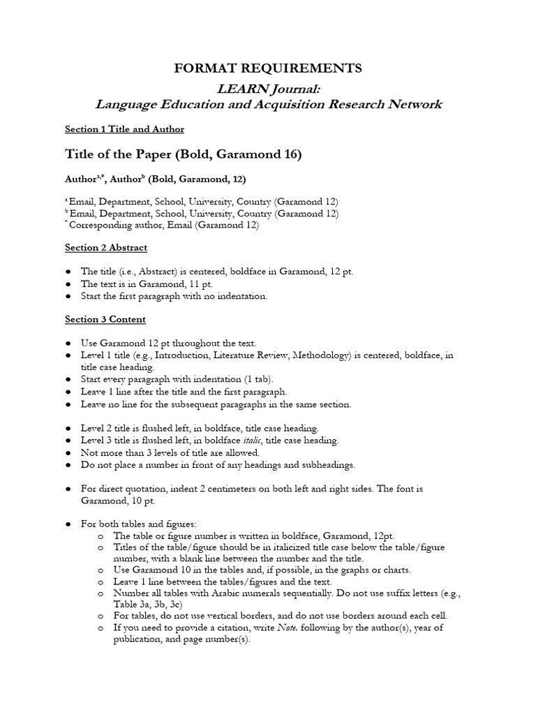 LEARN Journal Format Requirements - Revised July 2024 | PDF | Note ...